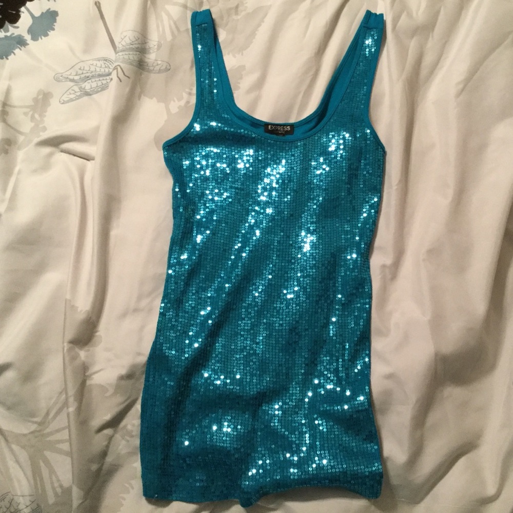 Express aqua sequin tank top